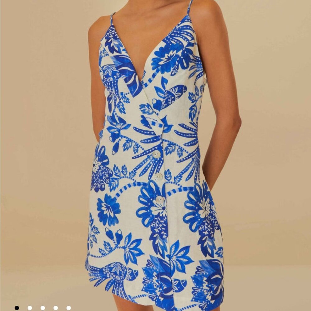 FARM Rio Blue and White Floral Mini Dress